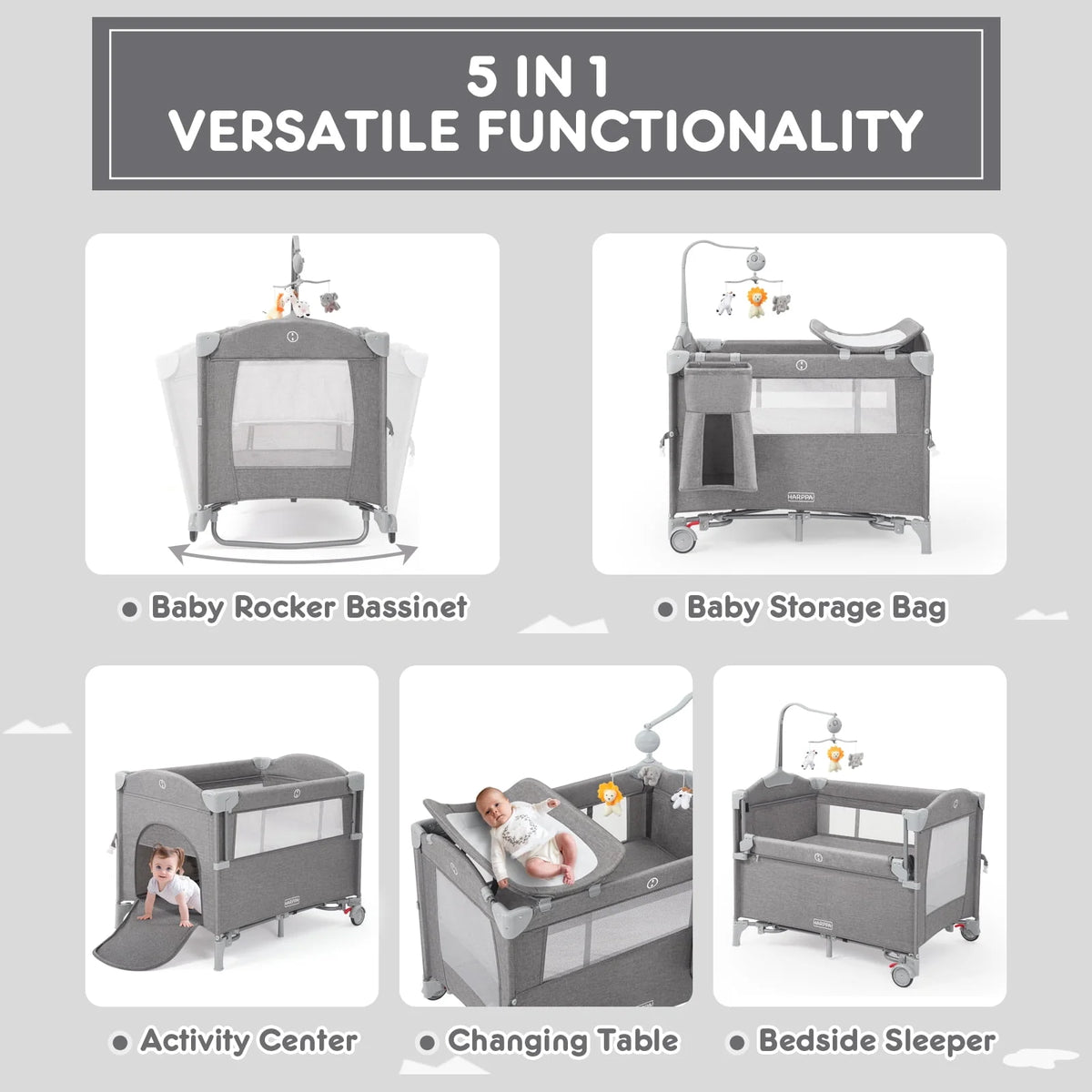 5 in 1 Portable Playard and Bassinet E5029
