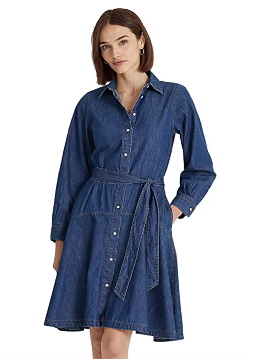 Blue Belted Denim Shirtdress Size 10 D503