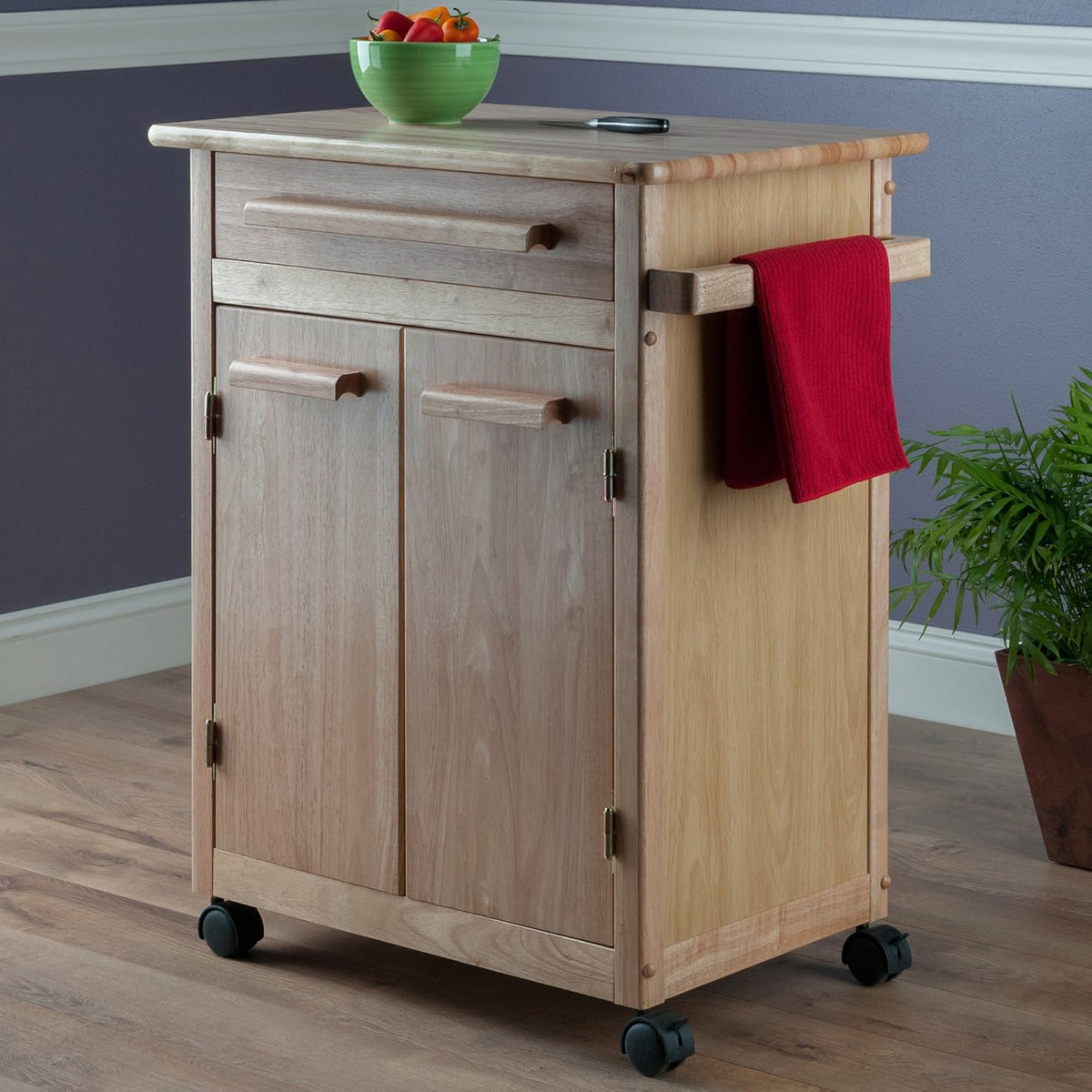 Natural Wood Single Drawer Kitchen Cabinet Storage Cart Q838