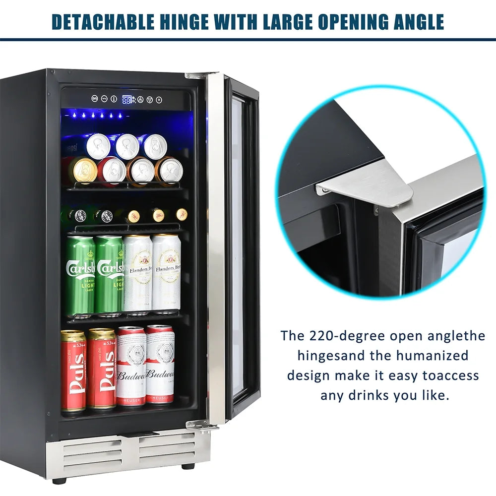 Freestanding Beverage Refrigerator Stainless Steel 120-Can Capacity L897