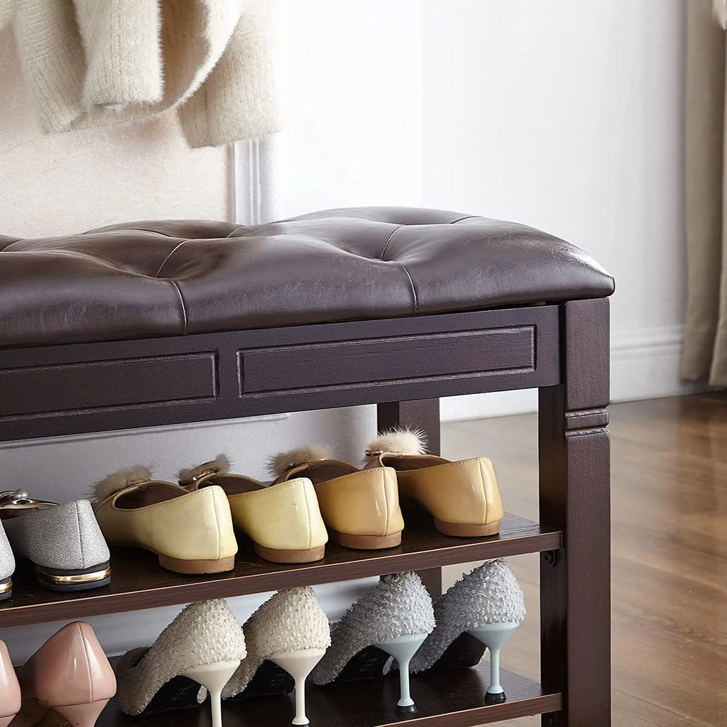 Brown Shoe Storage Bench with Cushion V4233