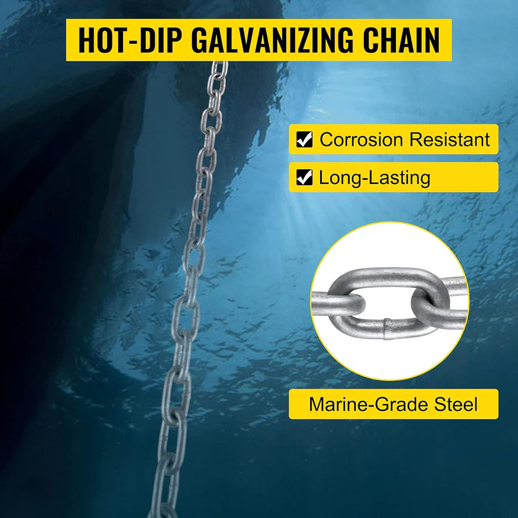 15' x 5/16" Boat Anchor Chain, 1/2" x 200' Nylon Rope, Galvanized Steel Chain O639