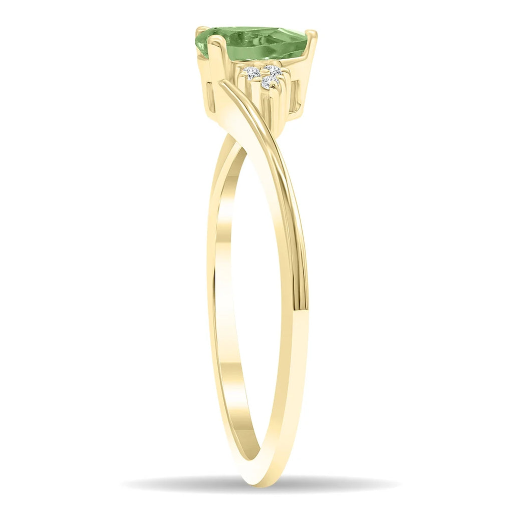 Green Amethyst and Diamond Ring in 10K Yellow Gold T933