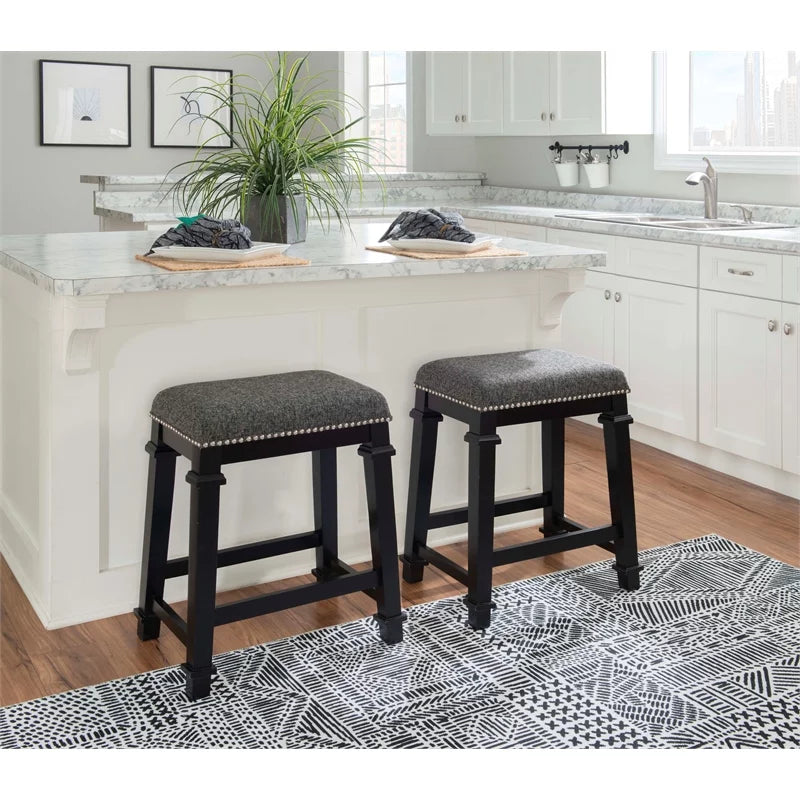 25" Black Wood Backless Counter Stool J731