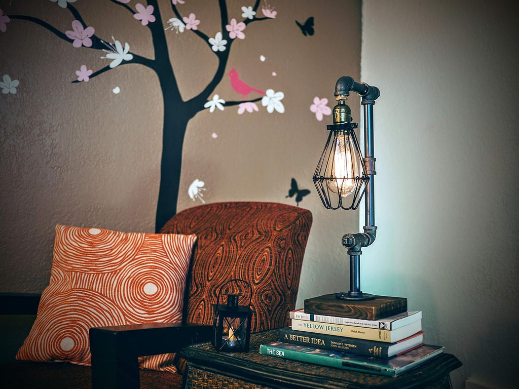 Pack of 2 Steampunk Table Lamp with Wood Base Iron Retro Lighting T187530