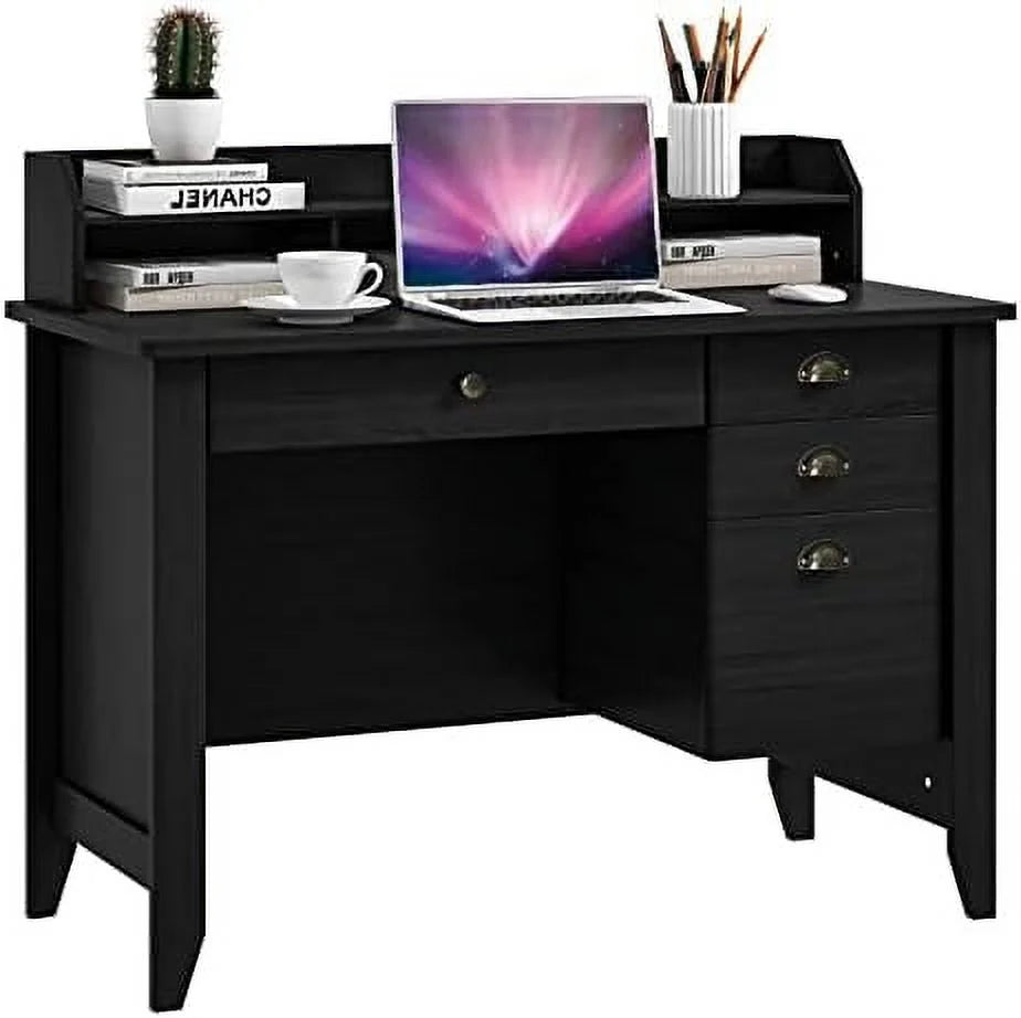 Brown Computer Desk with 4 Drawers and Hutch B59090