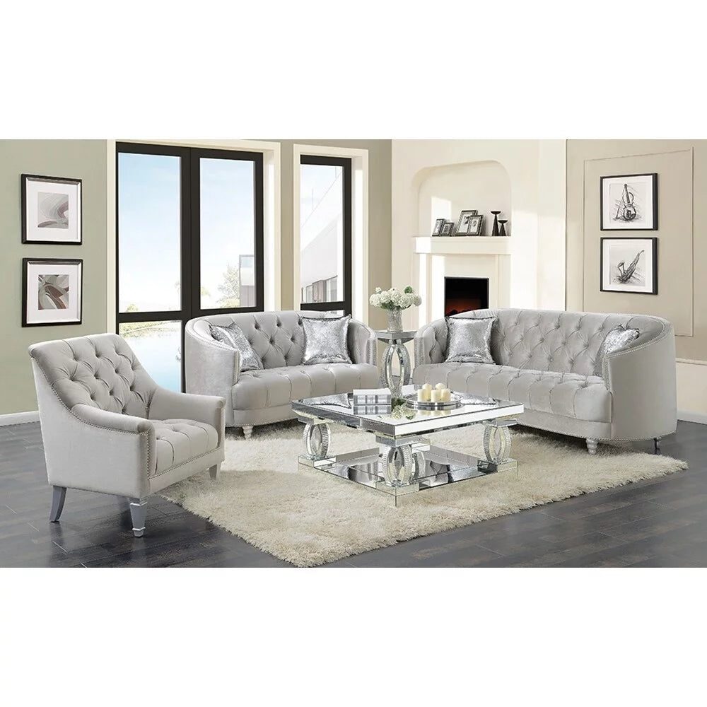 Grey and Silver Tufted Sloped Arm Loveseat R906