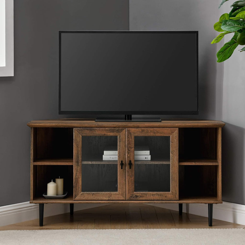 Slate Grey 58 Inch Wood and Glass TV Stand with 2 Cabinet Doors P281