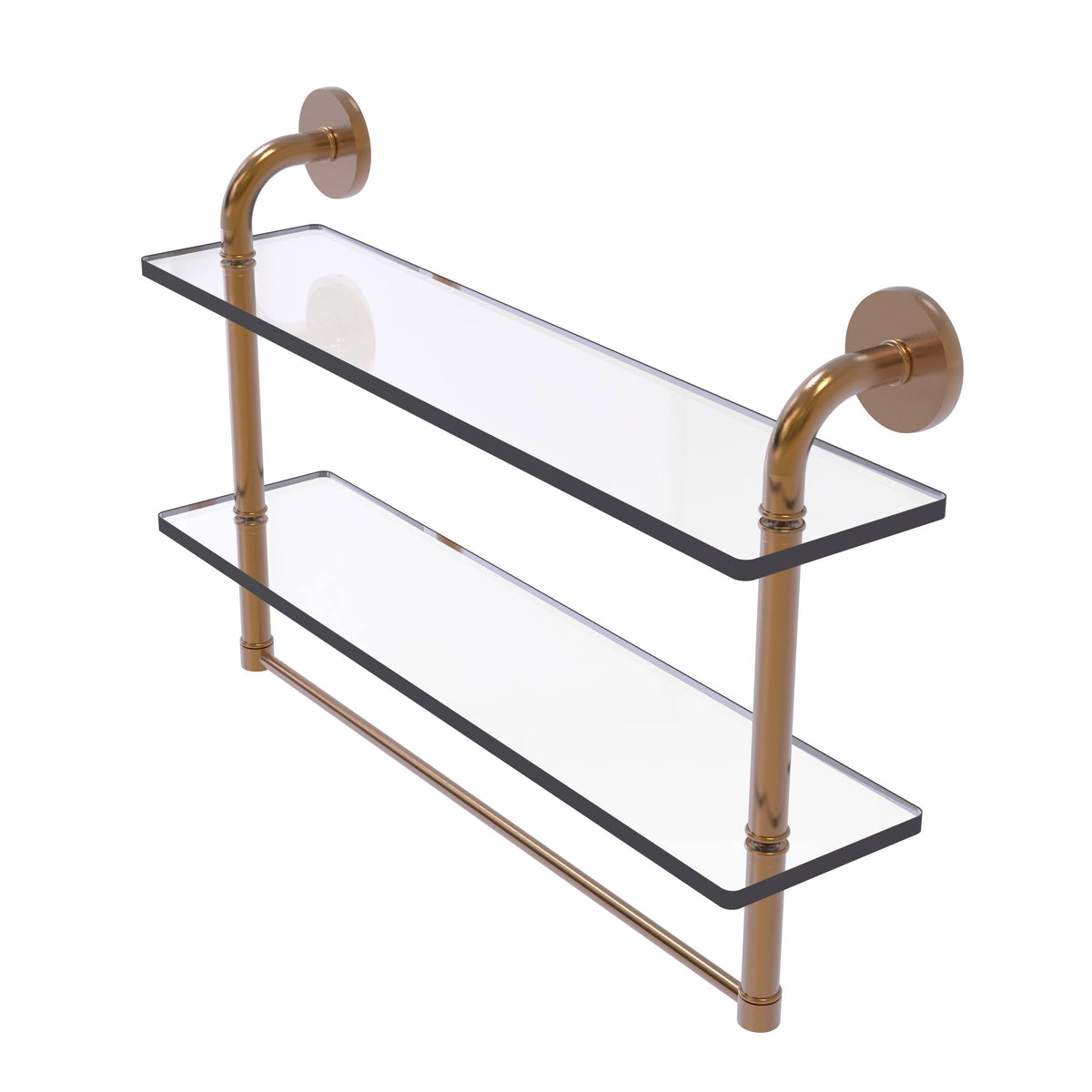 Two Tiered Glass Shelf with Towel Bar - Brushed Bronze - 22 inch V28209