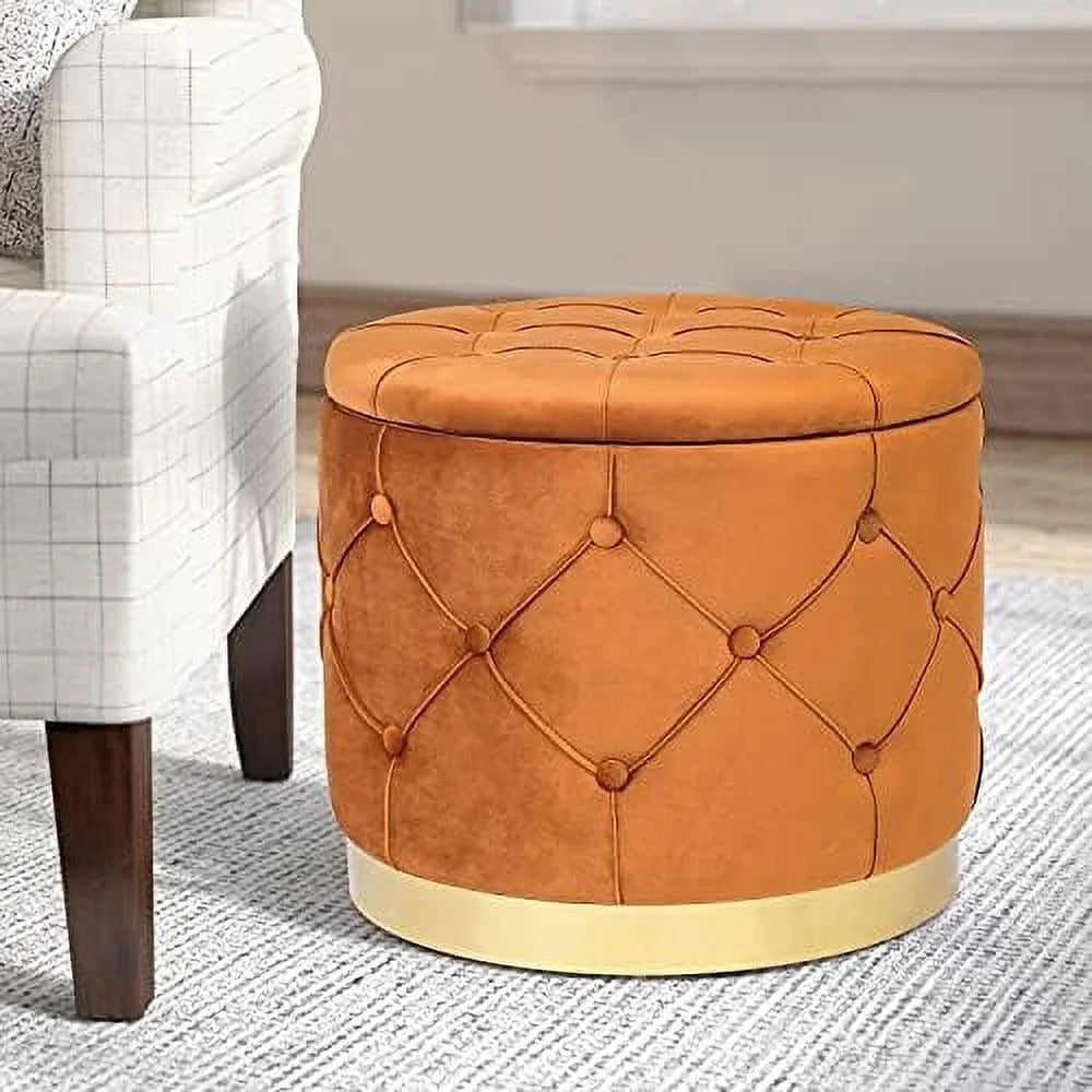Blue Velvet Round Ottoman with Removable Top X689757