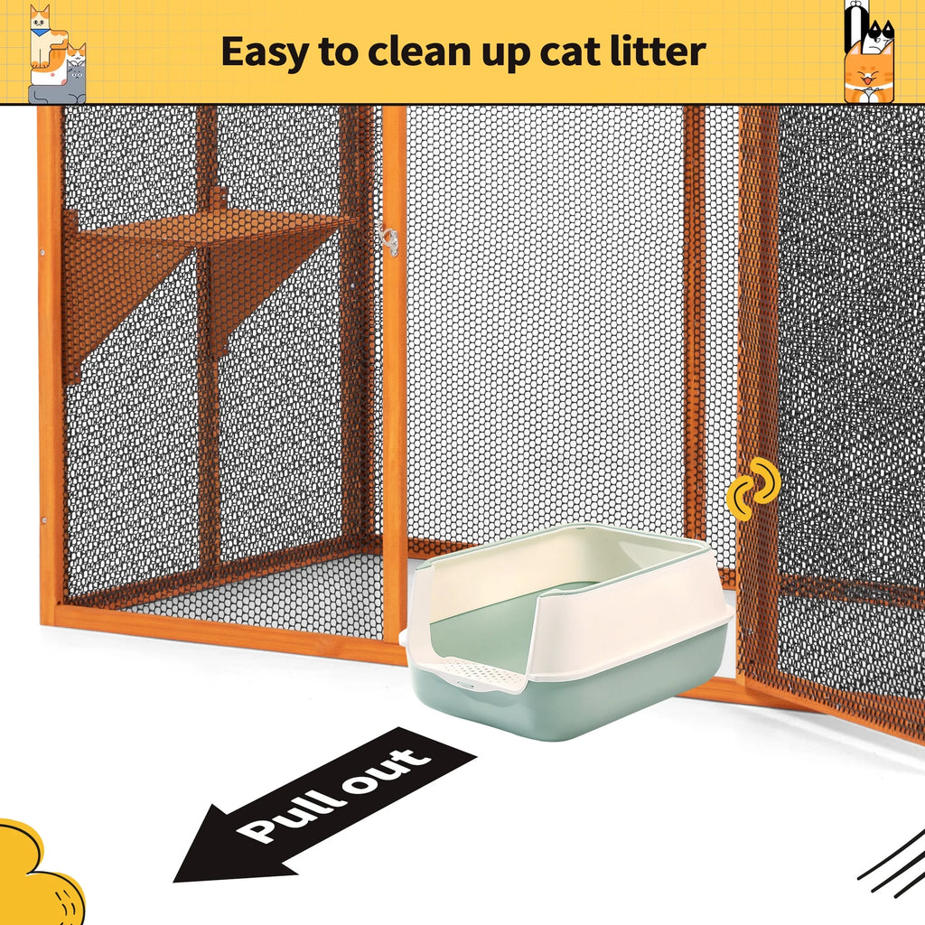 Wood Outdoor Cat House with Platforms J104
