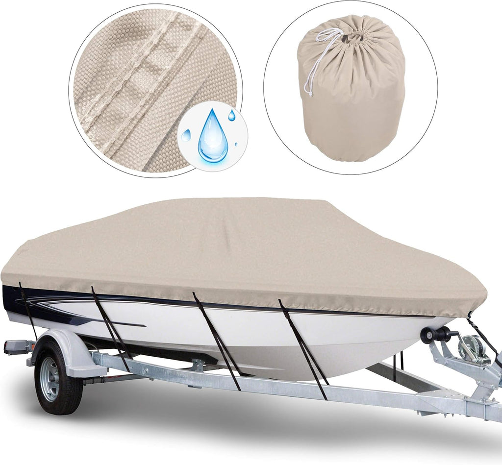 Waterproof Trailerable Boat Cover, Fits 17-19 ft V-Hull Tri-Hull Runabouts B44562
