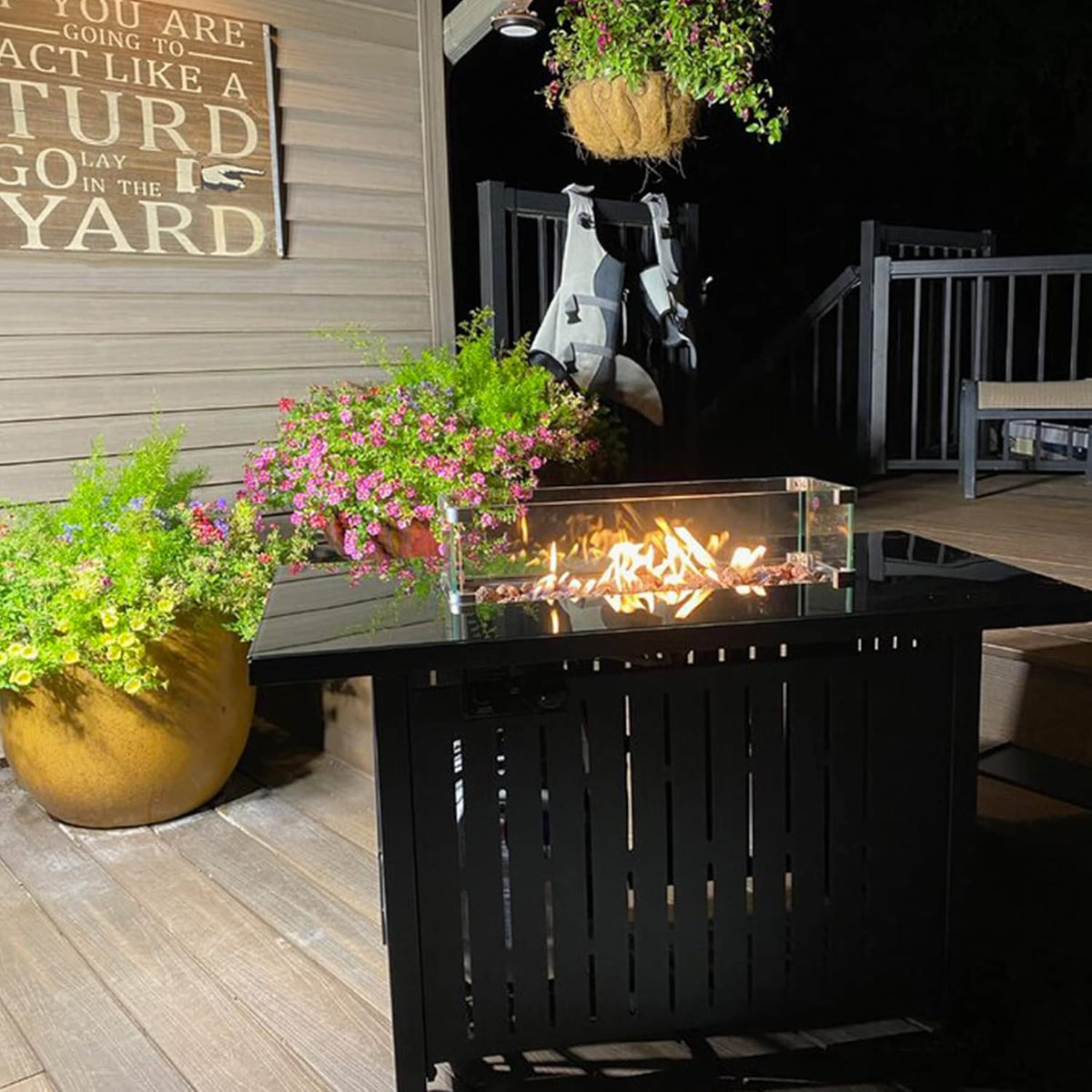 43 Inch 50,000 BTU Propane Fire Pit Table with Glass Wind Guard S37438