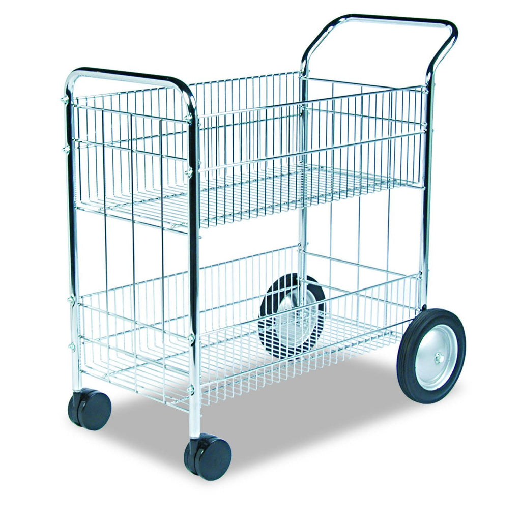 Chrome-Plated Steel Wire Mail Cart with Upper and Lower Baskets N7455