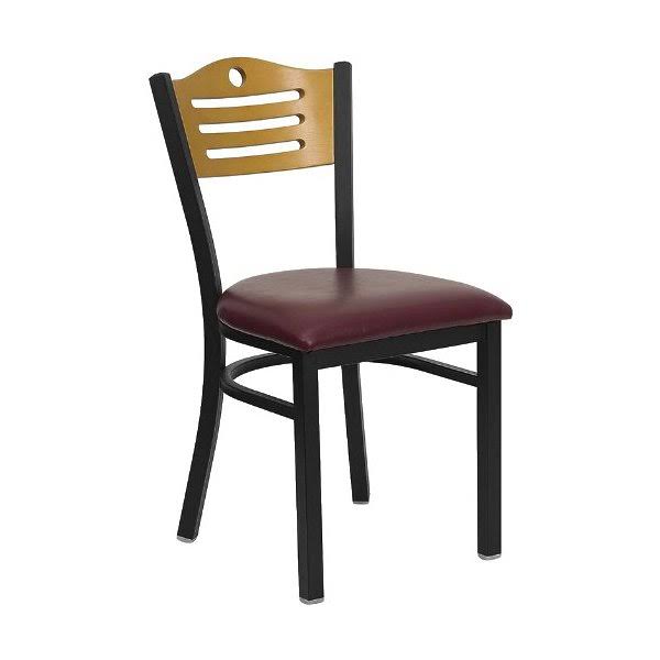 Black Slat Back Metal Restaurant Chair with Wood Back K985289