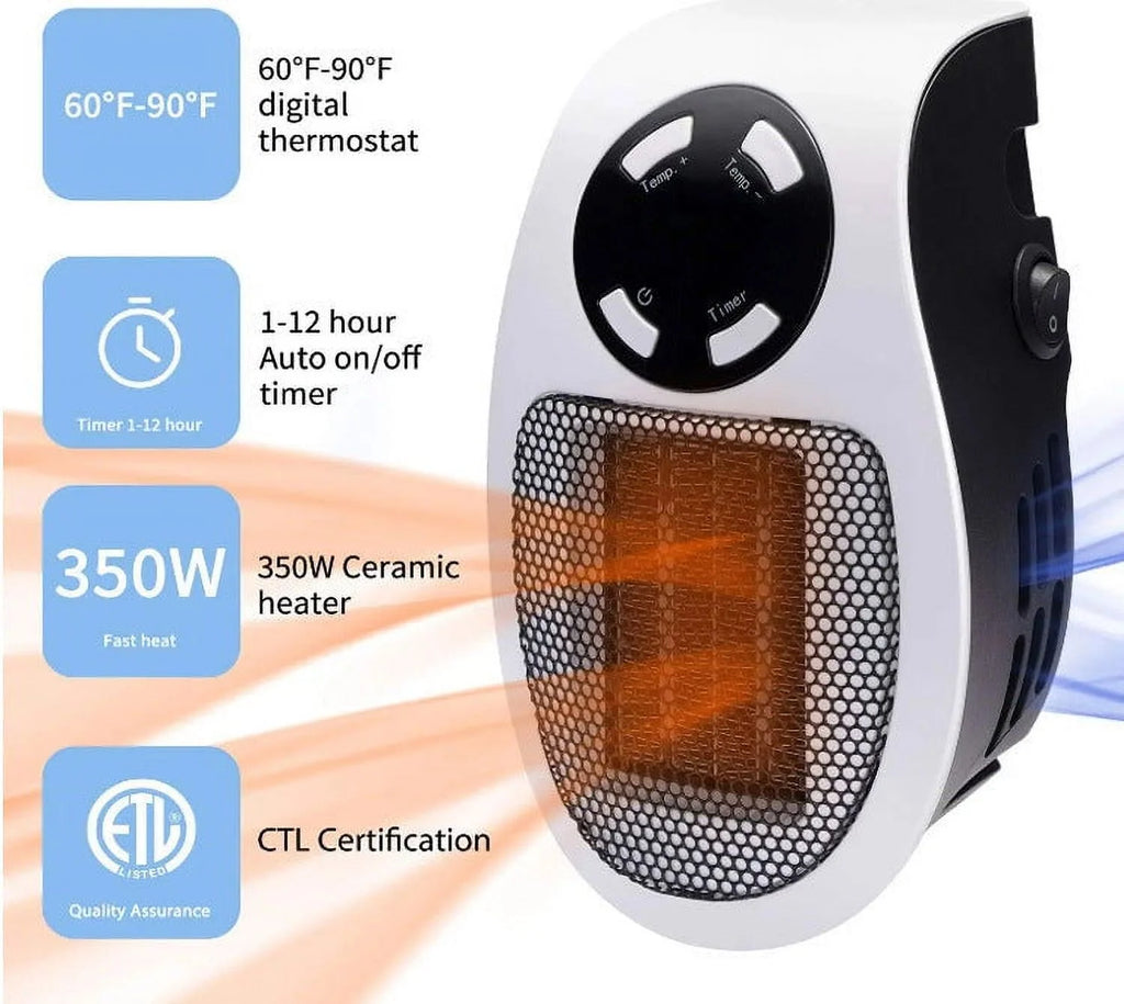 500W Mini Plug-in Wall Heater With Digital Timer S214835