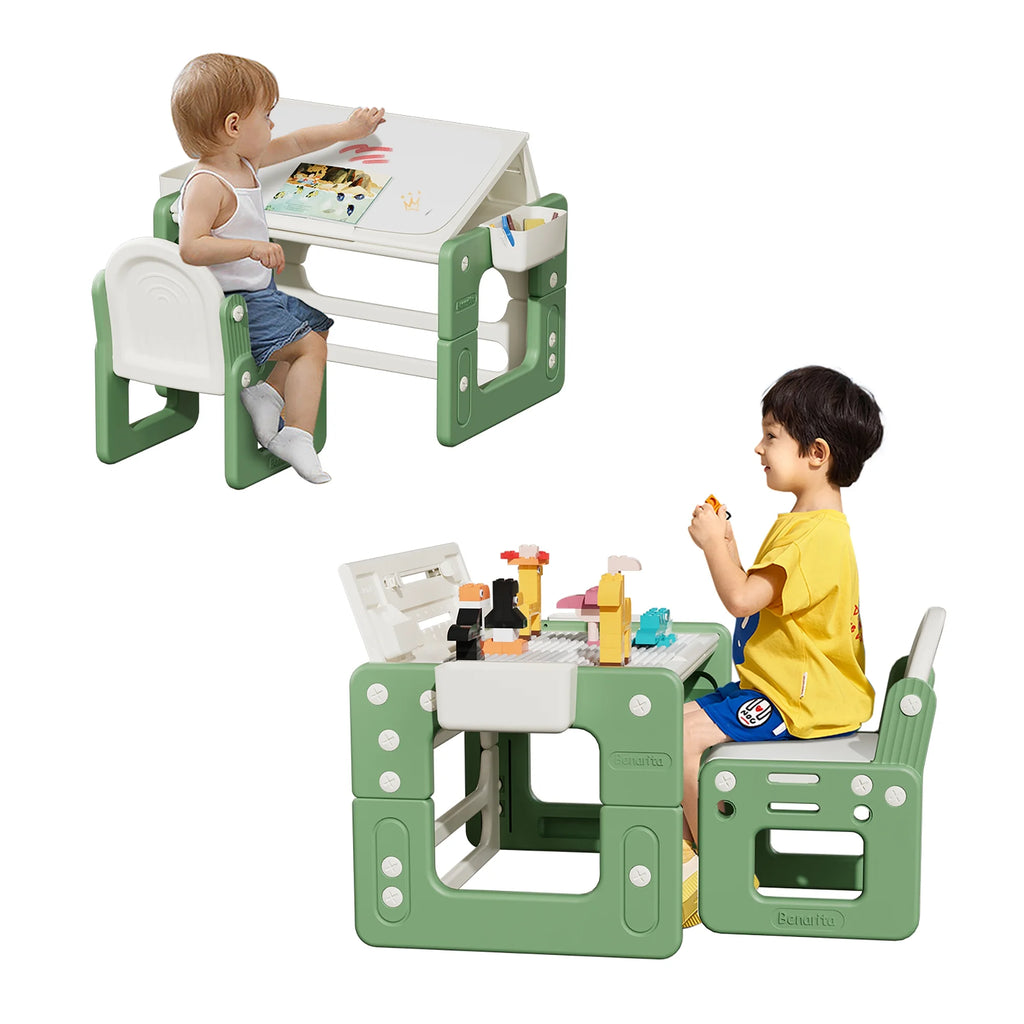 Green 3 in 1 Kids Table and Chair Set with Storage E50729