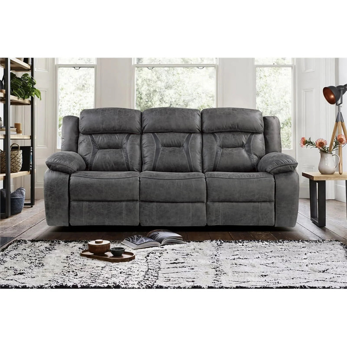 Gray Microfiber 2-Piece Reclining Sofa Set E1551
