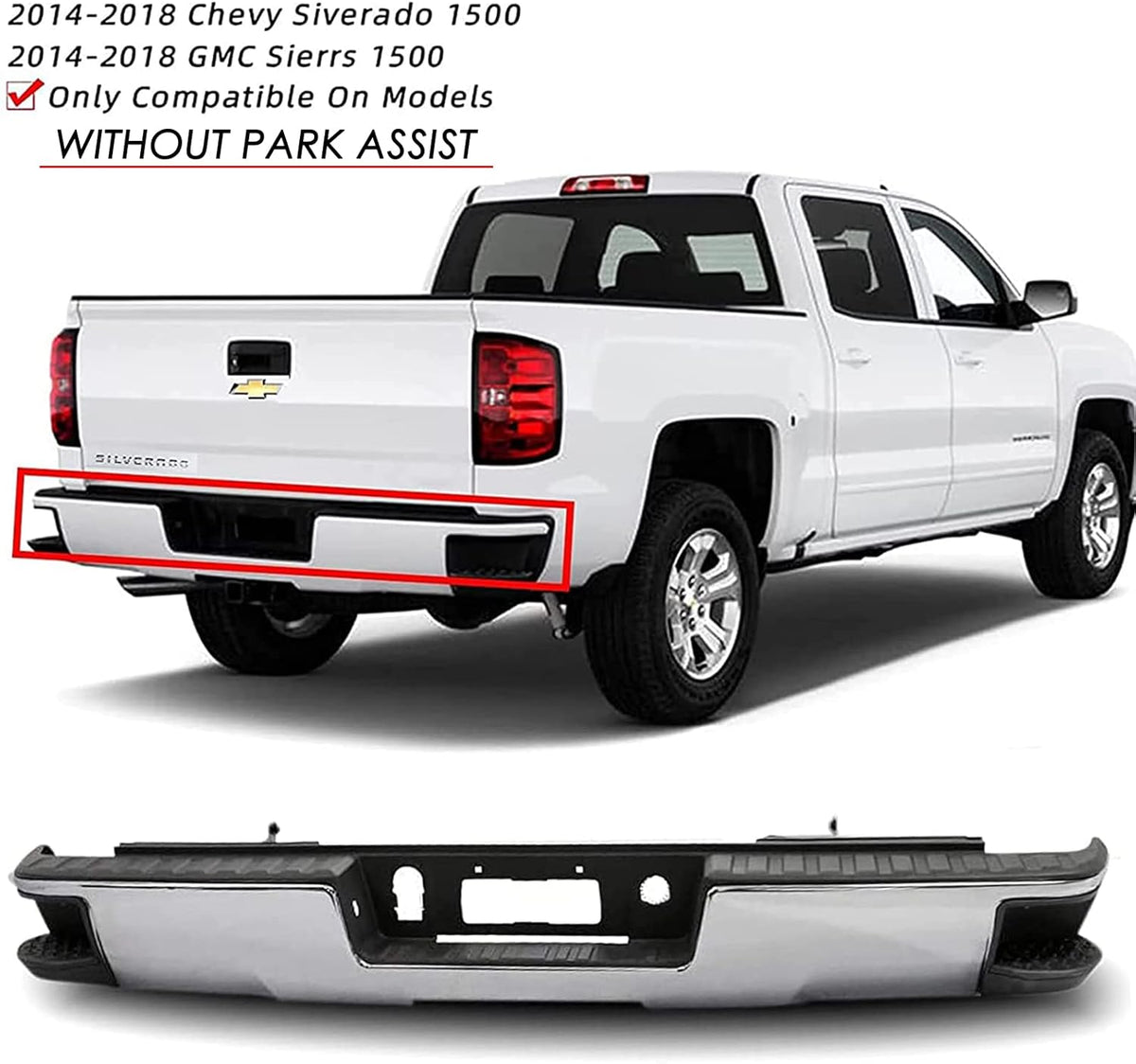 Chrome Rear Step Bumper Assembly for 2014-2018 Chevy Silverado 1500 GMC Sierra 1500 U835