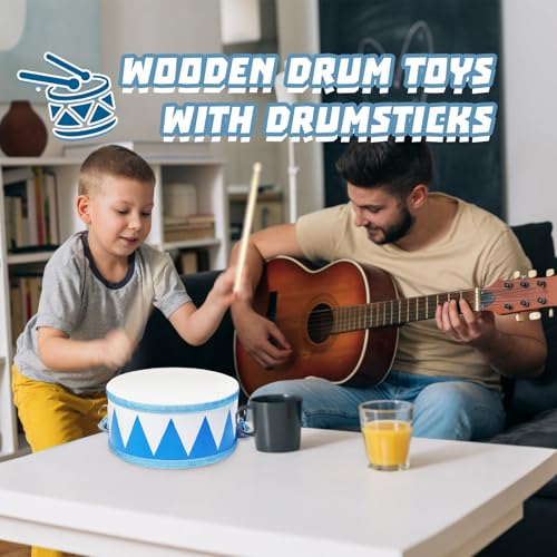 8" Wooden Kids Drum Set with Adjustable Strap and 2 Drumsticks O1273