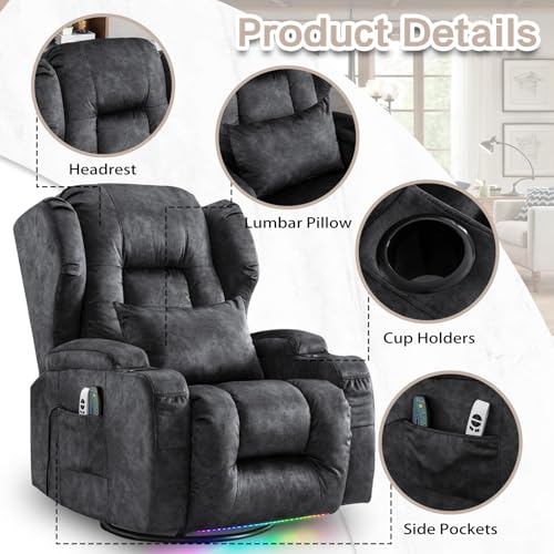 Grey Power Recliner Chair with Massage & Heat W507