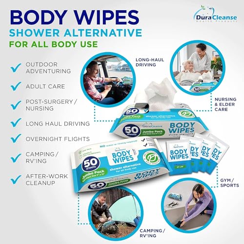 100 XL Shower Wipes + 8 Travel Bath Wipes, 9" x 12" Extra Thick Disposable Washcloths Z29070