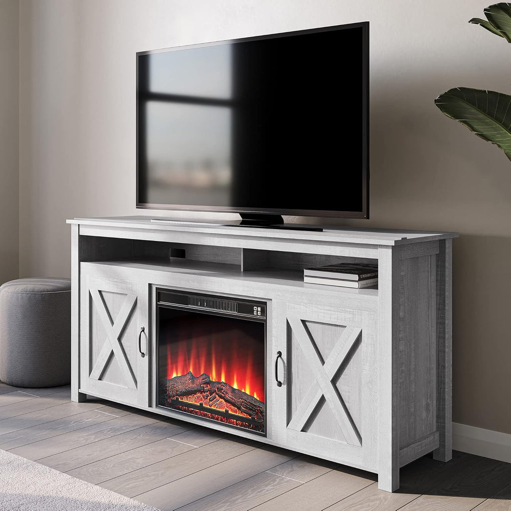 Wood TV Stand with Open Shelves and Cabinets P38059