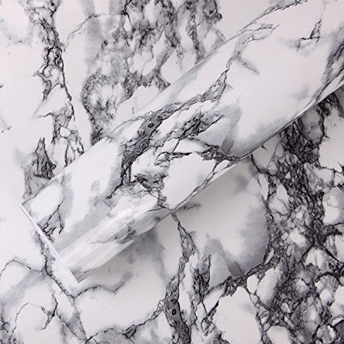 Black White Marble Gloss Vinyl Architectural Wrap Roll 6.5ft x 15.9 inches U37187