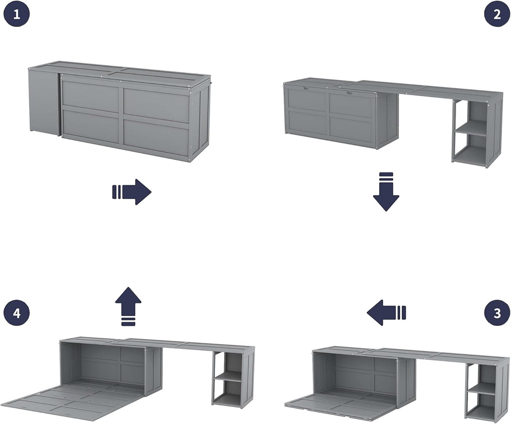 Gray Queen Size Murphy Cabinet Bed with Rotatable Desk and Shelves S771264
