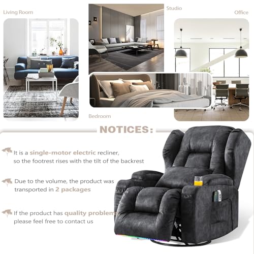 Grey Power Recliner Chair with Massage & Heat W507