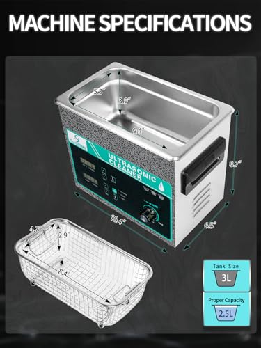 Ultrasonic Cleaner 3L with Adjustable Power, 120W Digital Timer and Heater A6151