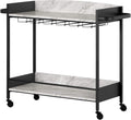 Black and Faux Carrara Marble Mobile Bar Cart Q692999