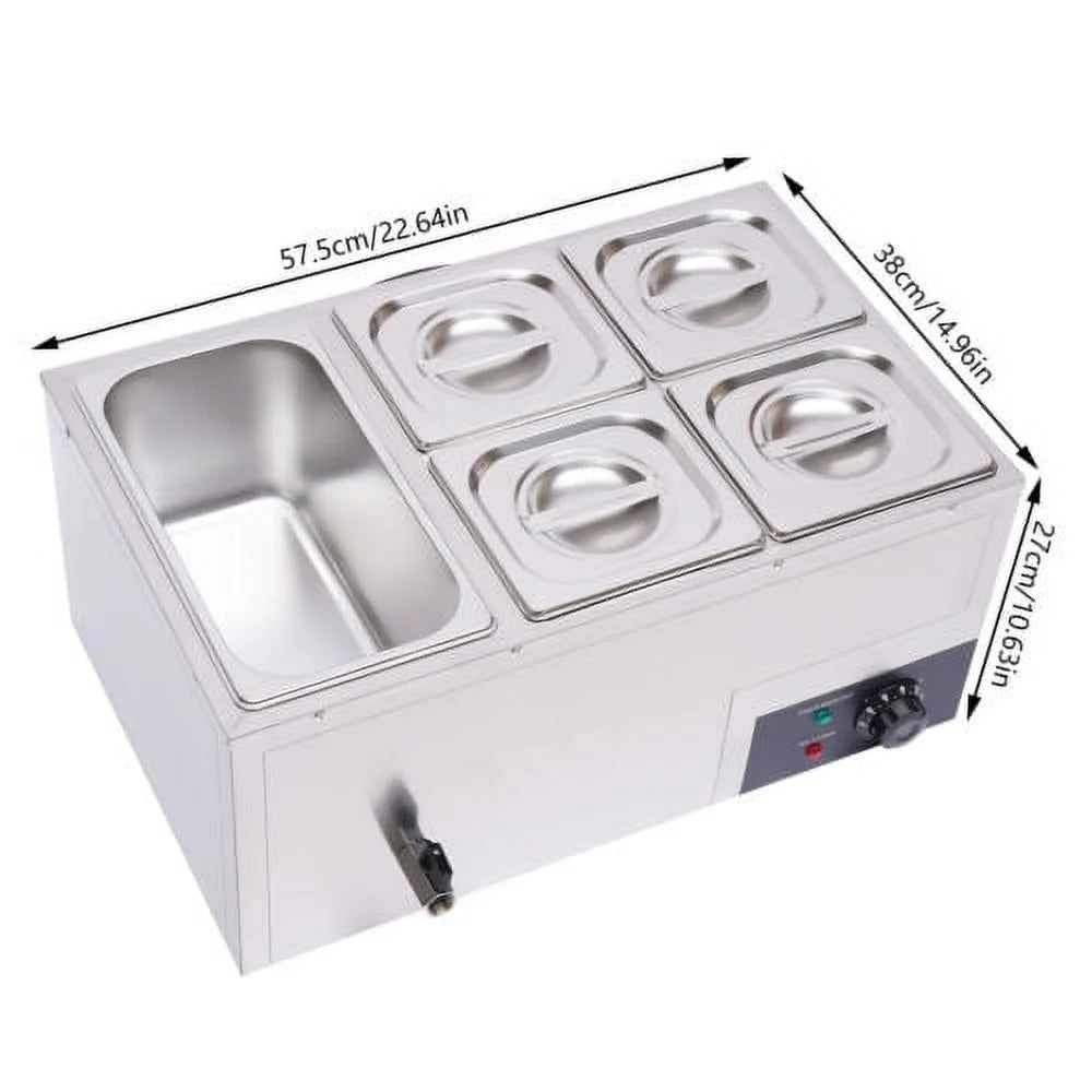 600W Stainless Steel Electric Food Warmer with 5 Pans A374