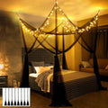 LED Black Canopy Bed Curtains with Lights 4 Corner Post King Queen Bed A977332