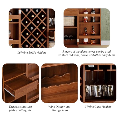 Natural Bar Wine Cabinet with Storage J752191