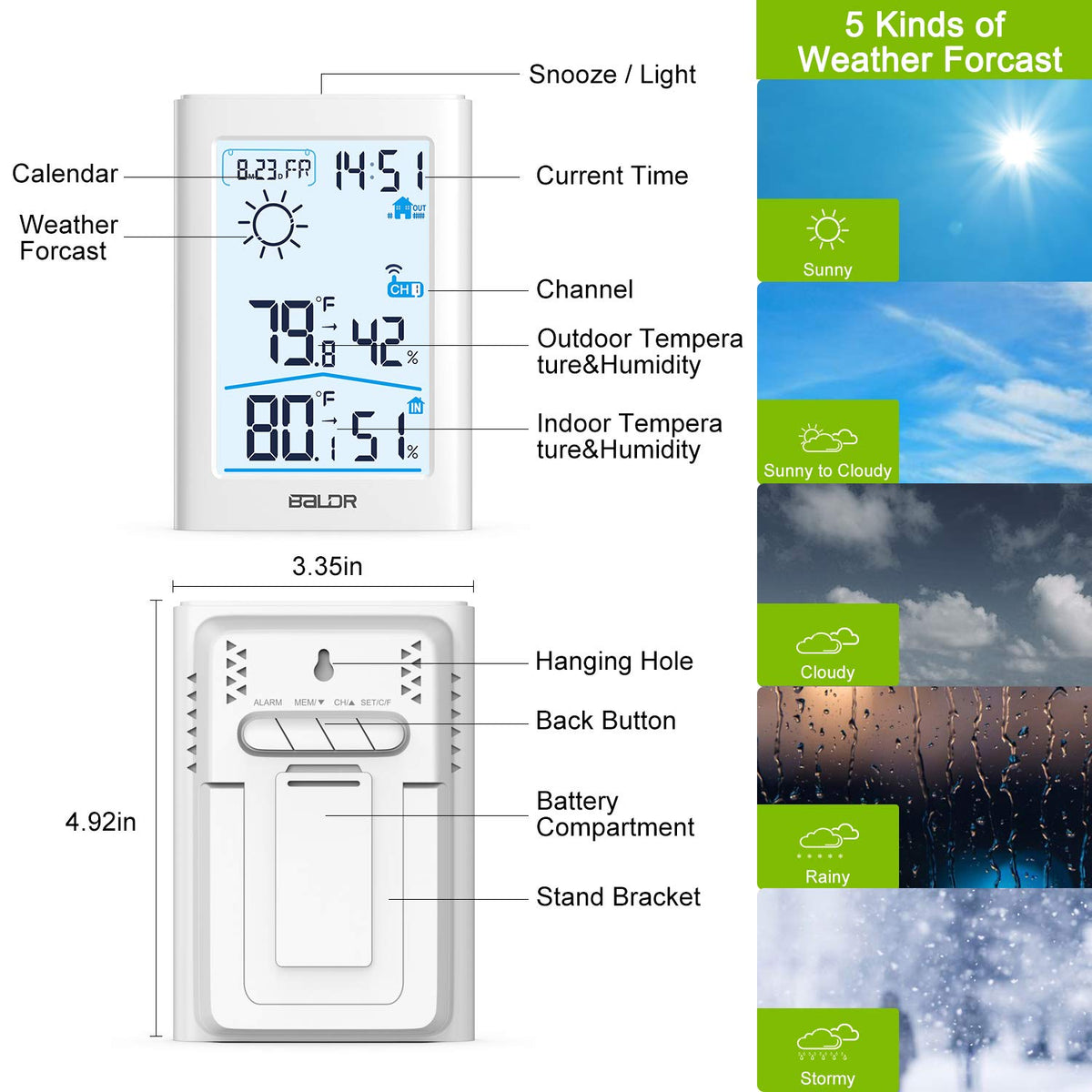 Wireless Indoor Outdoor Thermometer Hygrometer with Remote Sensor W7095
