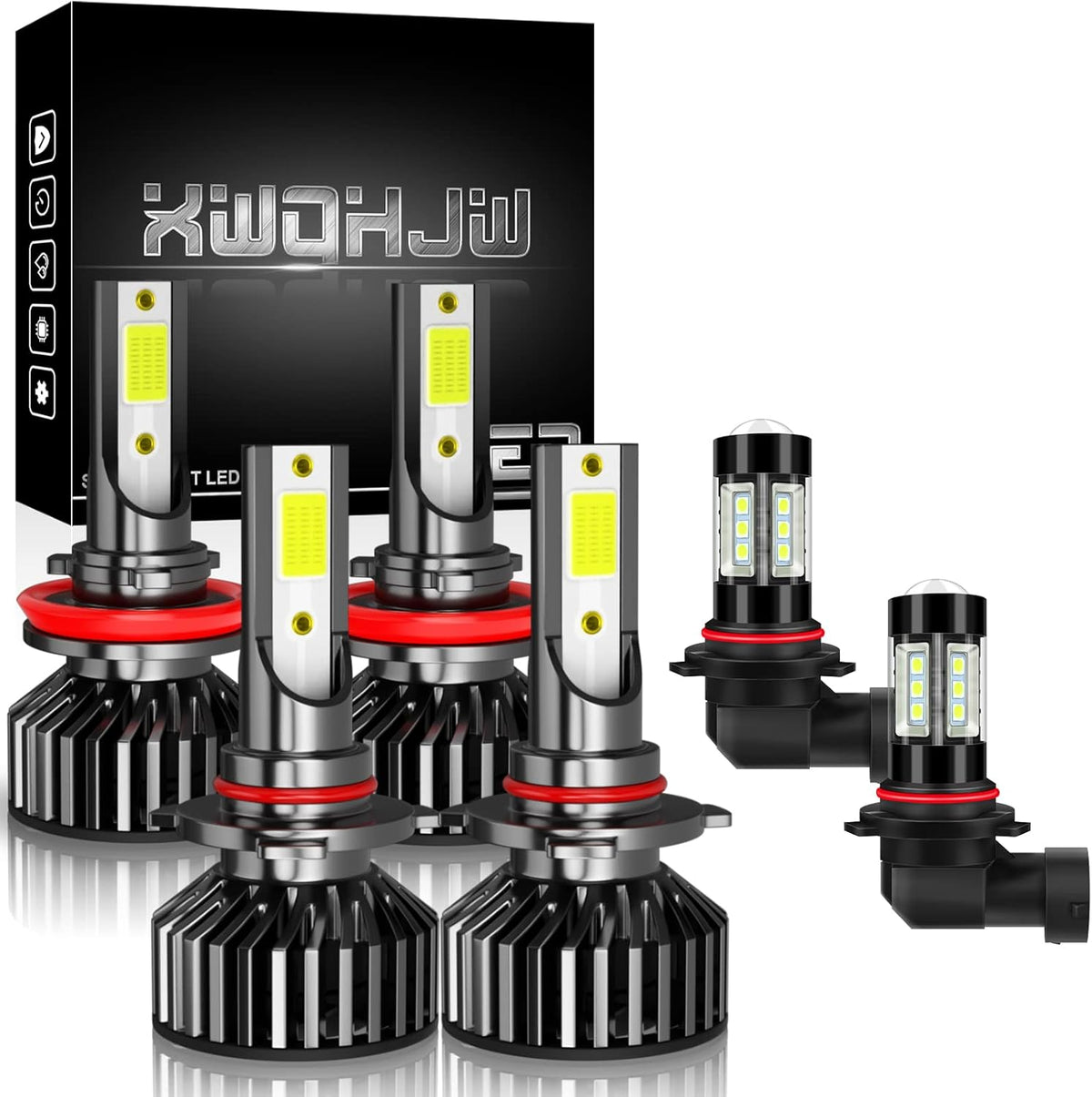 LED Headlight Bulbs, 9005 + 9006 High/Low Beam + 9006 Fog Light Bulbs, Pack of 6 Super White G610