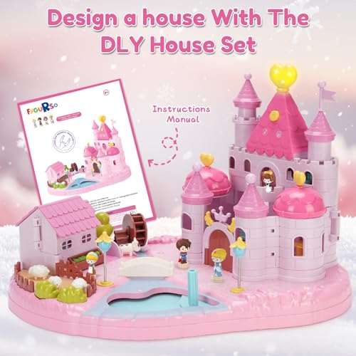 Castle Playset with 4 Magnetic Control Movable Toys, Magnetic Doll House Building Toys with Light & Music（Pink） L601696