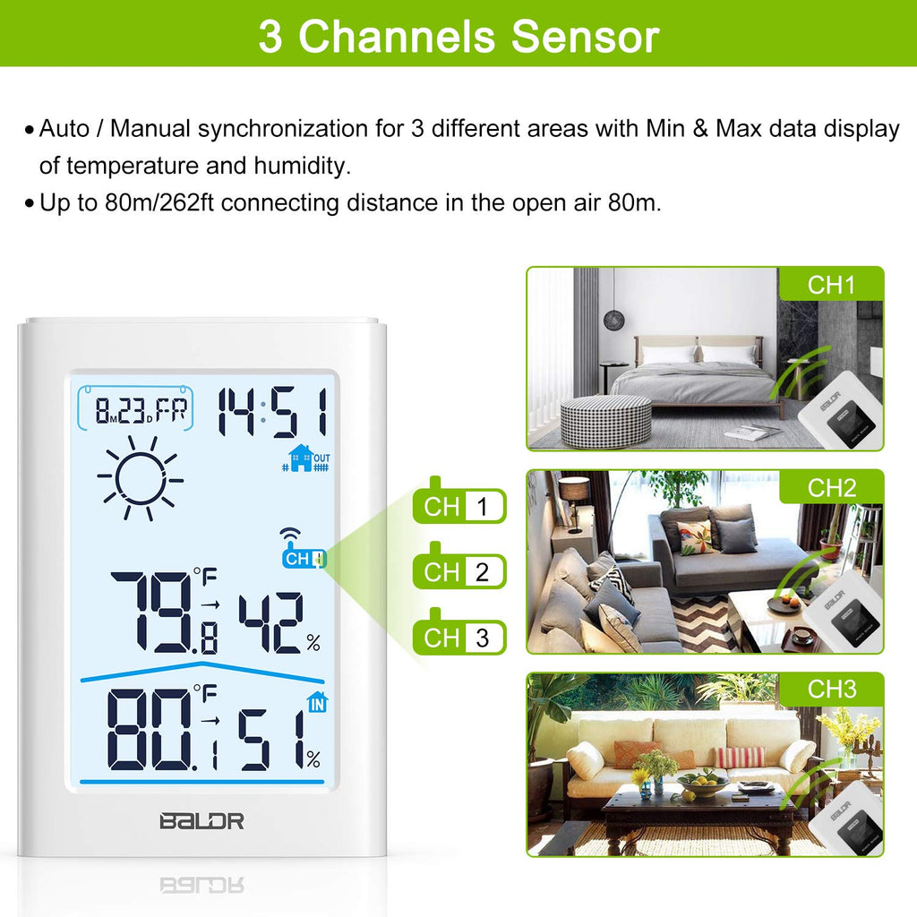 Wireless Indoor Outdoor Thermometer Hygrometer with Remote Sensor W7095