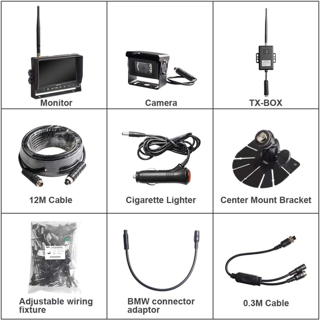 Wireless Backup Camera System Kit 7'' 720P HD Monitor Built in DVR W36410
