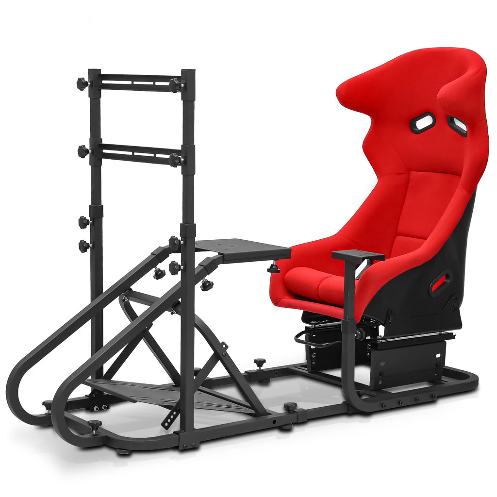 Racing Steering Wheel Stand with Racing Seat, Adjustable Slide, Red H496