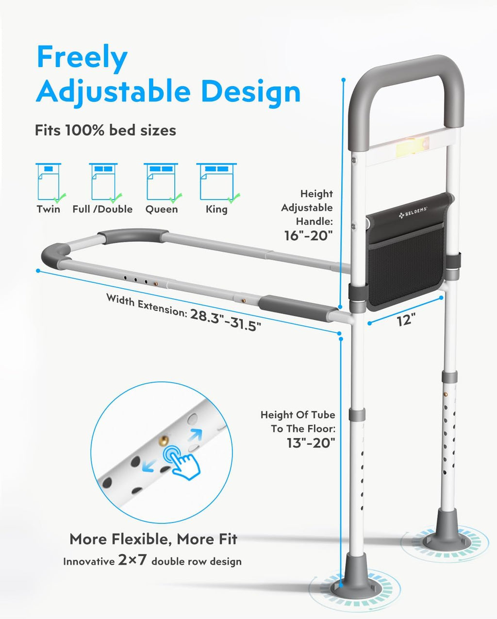 Grey Adjustable Bed Rail with Motion Sensor LED Light D777343