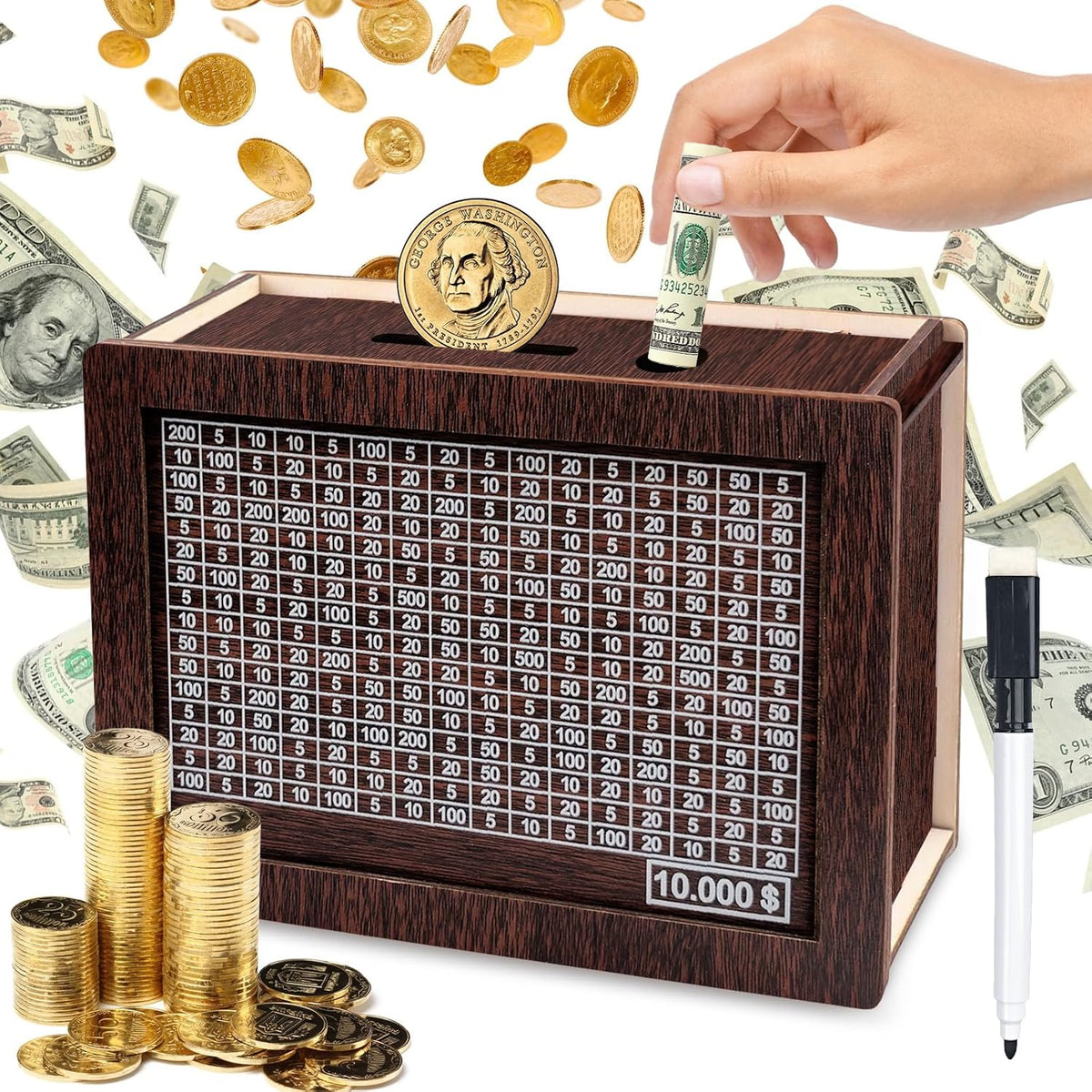 Wooden Cash Vault Savings Box with Counter O6342