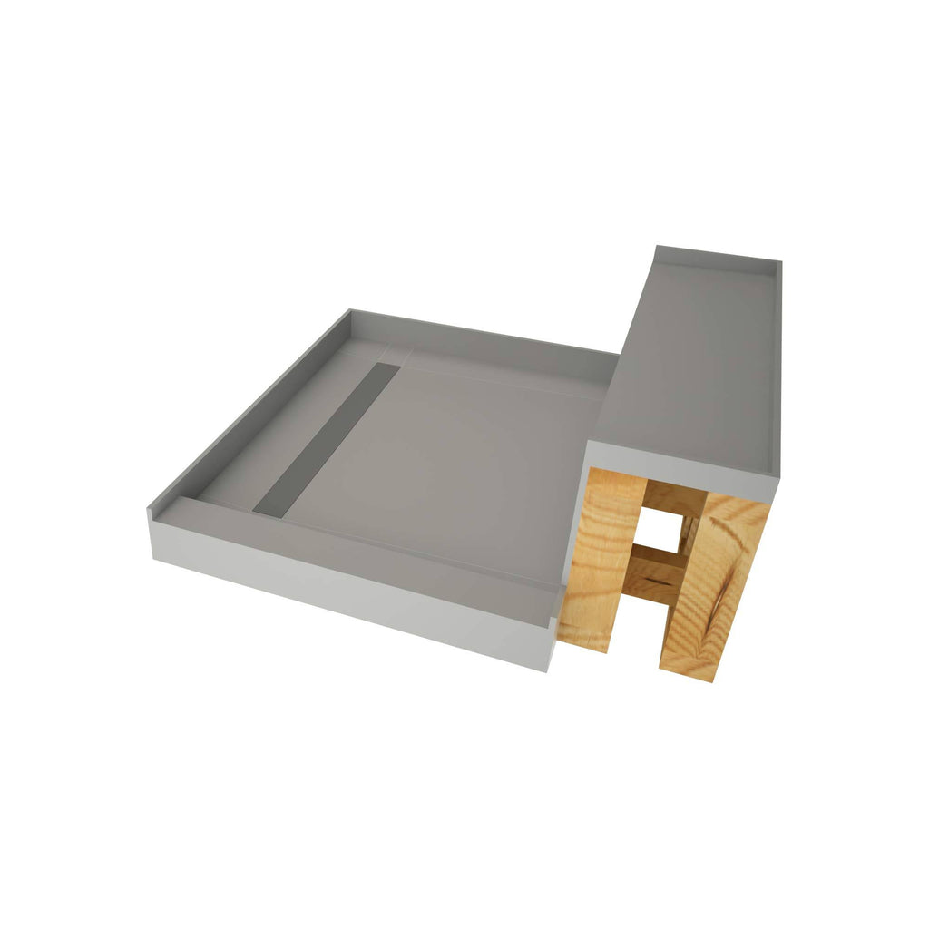 42x22 x 48x22 Single Threshold Shower Base with Bench and Drain Grate Y3565