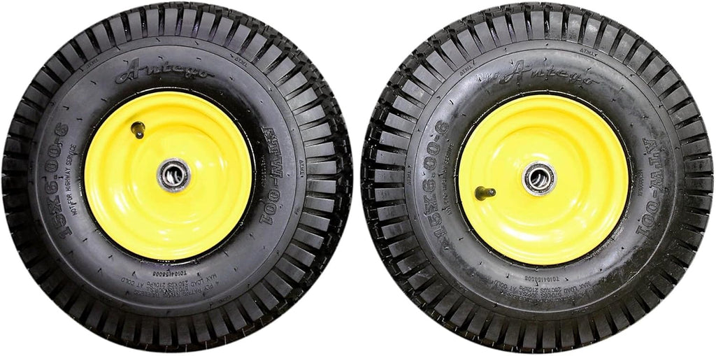 Set of 2 15x6.00-6 Tires & Wheels Assembly for Lawn Mowers, 4 Ply Turf Tires, Yellow Z9132