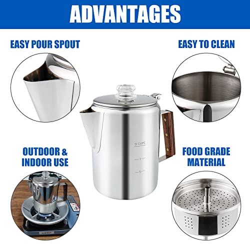 9 Cup Stainless Steel Coffee Percolator Q456369