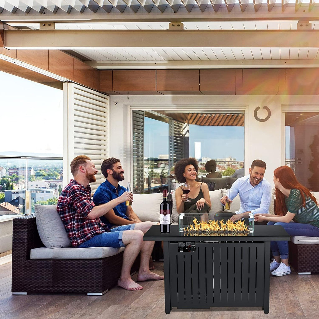 43 Inch 50,000 BTU Propane Fire Pit Table with Glass Wind Guard S37438