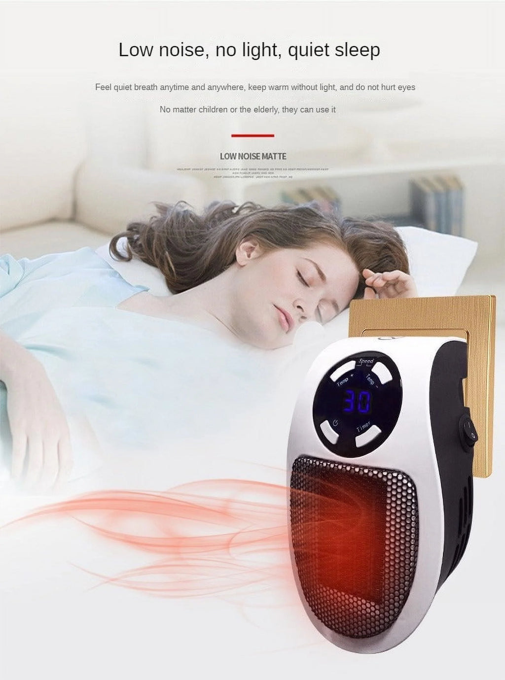 500W Mini Plug-in Wall Heater With Digital Timer S214835