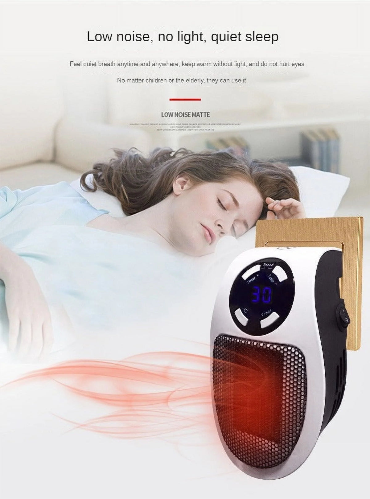 500W Mini Plug-in Wall Heater With Digital Timer S214835