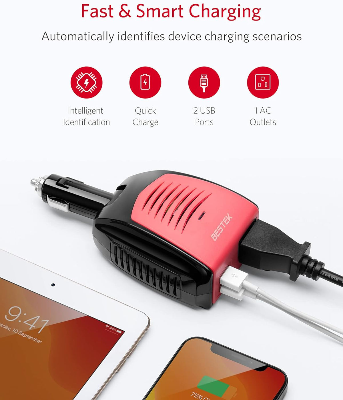 150W Portable Power Inverter with Dual USB Charging Ports, Car Adapter, Pack of 2 U14625